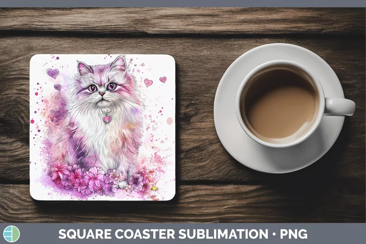 Valentine Splash Persian Cat Square Coaster Sublimation Coas