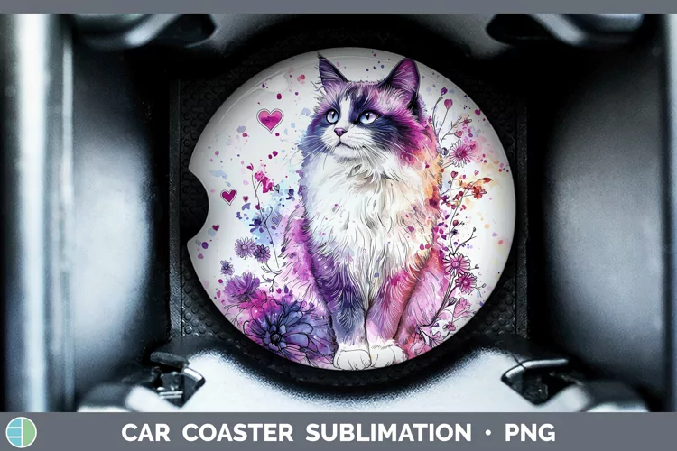 Valentine Splash Ragdoll Cat Car Coaster Sublimation Design