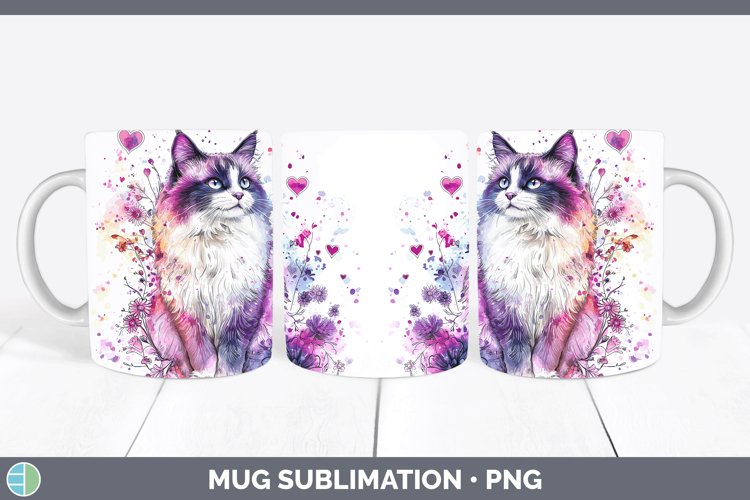 Valentine Splash Ragdoll Cat Mug Wrap Sublimation Coffee Cup