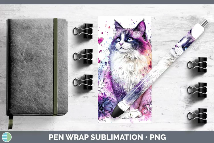 Valentine Splash Ragdoll Cat Pen Wrap Sublimation Pen Design