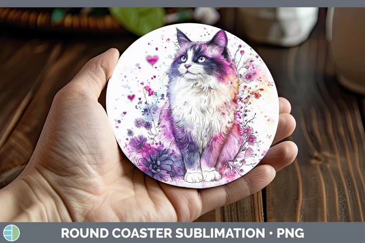 Valentine Splash Ragdoll Cat Round Coaster Sublimation Coast