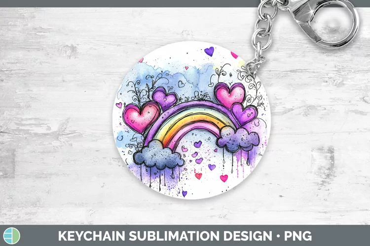 Valentine Splash Rainbow Keychain Sublimation Keyring Design