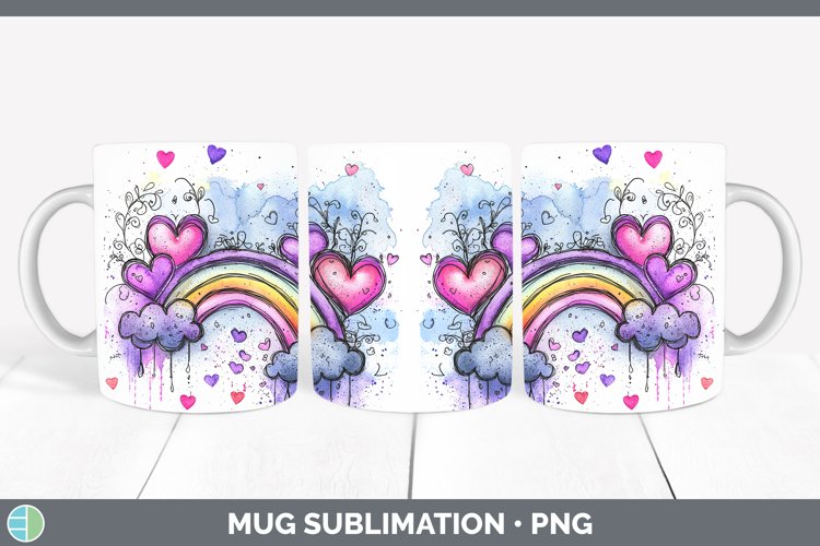 Valentine Splash Rainbow Mug Wrap Sublimation Coffee Cup Des