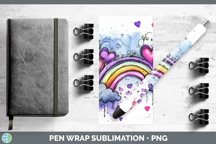 Valentine Splash Rainbow Pen Wrap Sublimation Pen Designs