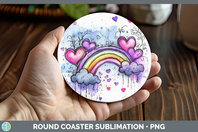 Valentine Splash Rainbow Round Coaster Sublimation Coaster D