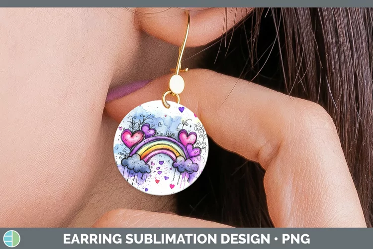 Valentine Splash Rainbow Round Earrings Sublimation Earrings
