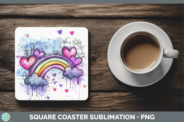 Valentine Splash Rainbow Square Coaster Sublimation Coaster