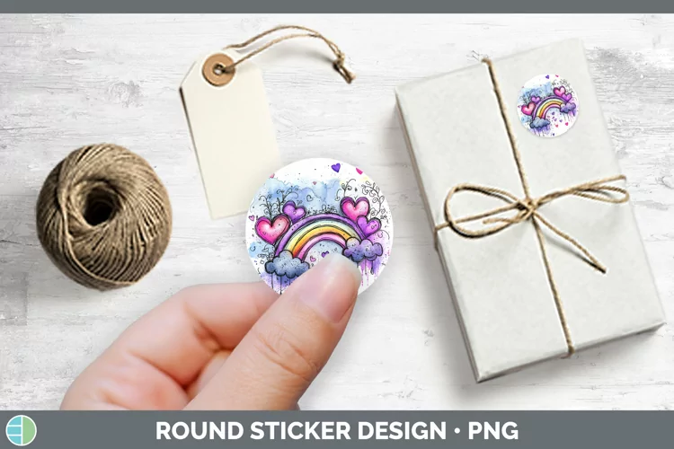 Valentine Splash Rainbow Stickers | Round Labels Designs