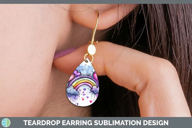 Valentine Splash Rainbow Teardrop Earrings Sublimation Earri