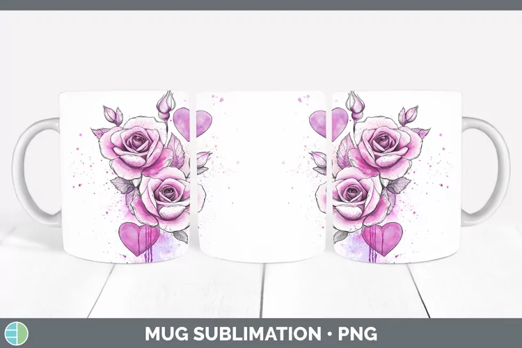 Valentine Splash Rose Mug Wrap Sublimation Coffee Cup Design