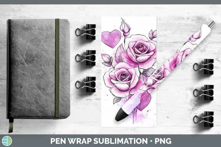 Valentine Splash Rose Pen Wrap Sublimation Pen Designs