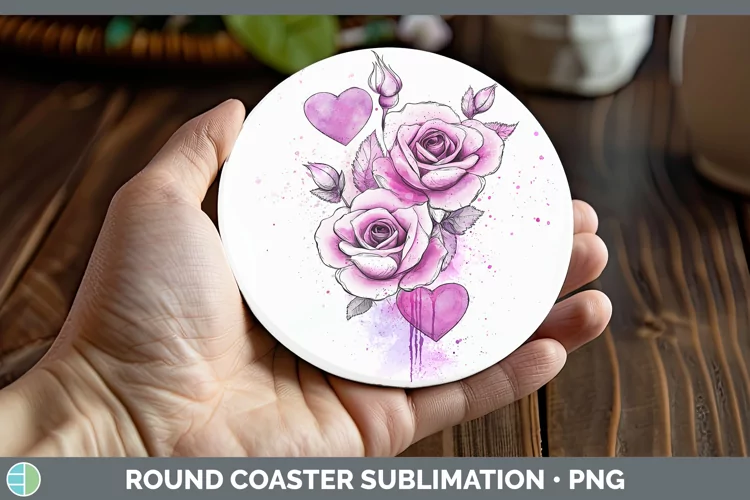 Valentine Splash Rose Round Coaster Sublimation Coaster Desi
