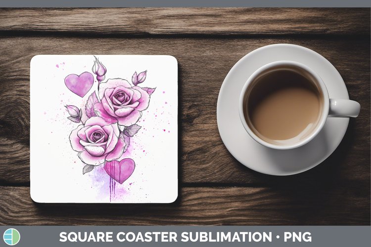 Valentine Splash Rose Square Coaster Sublimation Coaster Des