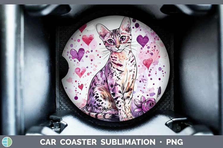 Valentine Splash Savannah Cat Car Coaster Sublimation Desig