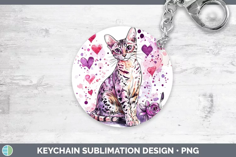 Valentine Splash Savannah Cat Keychain Sublimation Keyring D