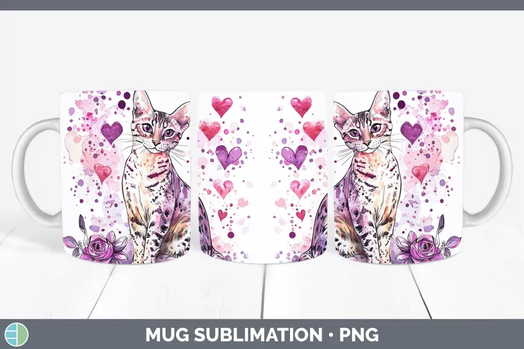 Valentine Splash Savannah Cat Mug Wrap Sublimation Coffee Cu