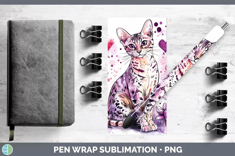 Valentine Splash Savannah Cat Pen Wrap Sublimation Pen Desig