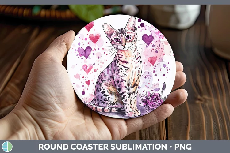 Valentine Splash Savannah Cat Round Coaster Sublimation Coas