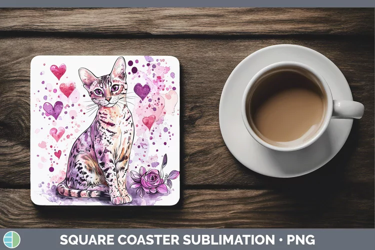 Valentine Splash Savannah Cat Square Coaster Sublimation Coa