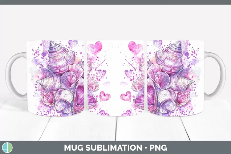 Valentine Splash Seashell Mug Wrap Sublimation Coffee Cup De