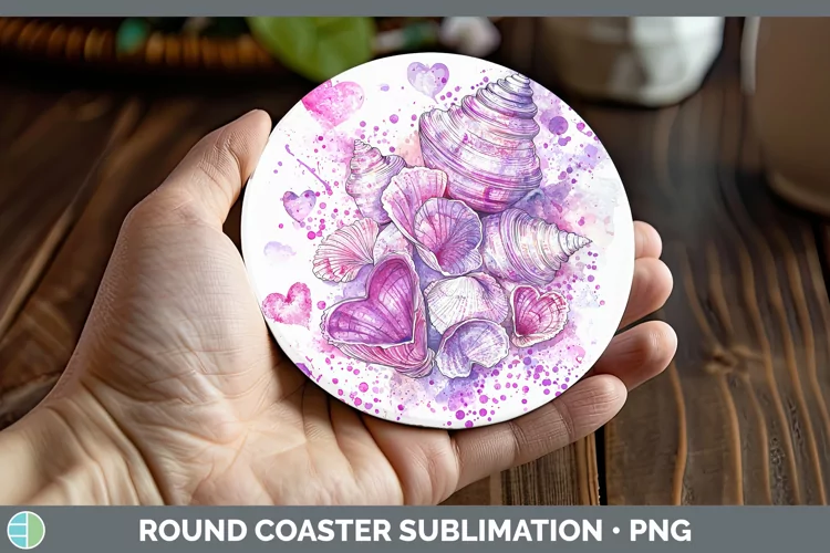 Valentine Splash Seashell Round Coaster Sublimation Coaster