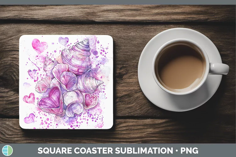Valentine Splash Seashell Square Coaster Sublimation Coaster