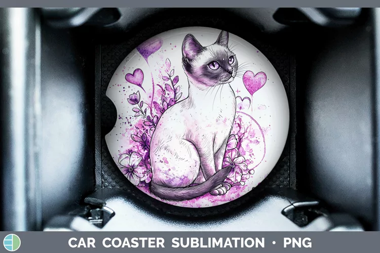 Valentine Splash Siamese Cat Car Coaster Sublimation Design
