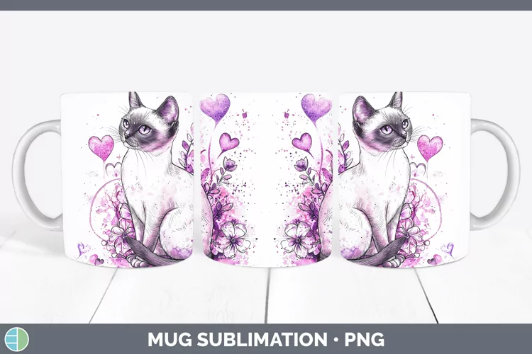 Valentine Splash Siamese Cat Mug Wrap Sublimation Coffee Cup