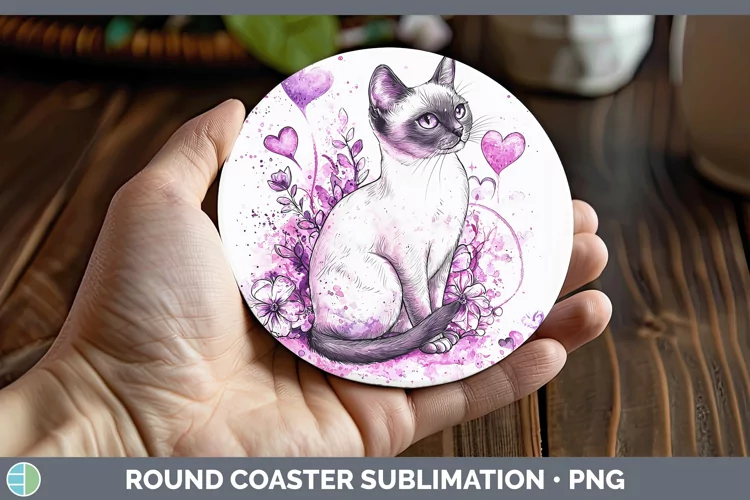Valentine Splash Siamese Cat Round Coaster Sublimation Coast