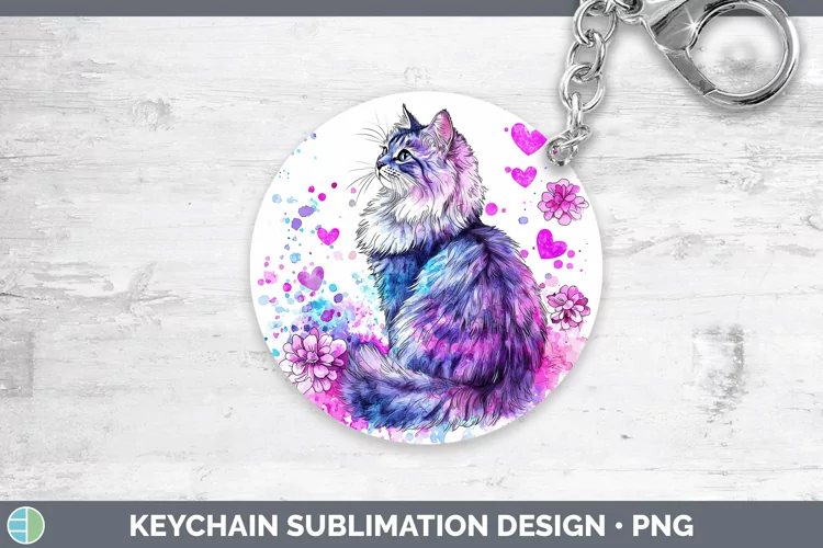 Valentine Splash Siberian Cat Keychain Sublimation Keyring D