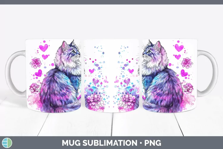 Valentine Splash Siberian Cat Mug Wrap Sublimation Coffee Cu