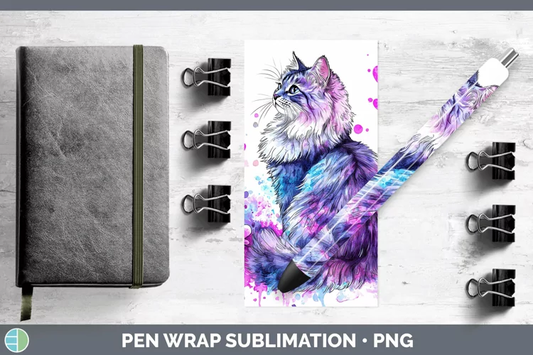 Valentine Splash Siberian Cat Pen Wrap Sublimation Pen Desig