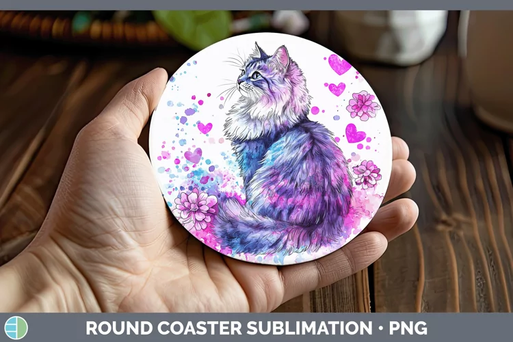 Valentine Splash Siberian Cat Round Coaster Sublimation Coas