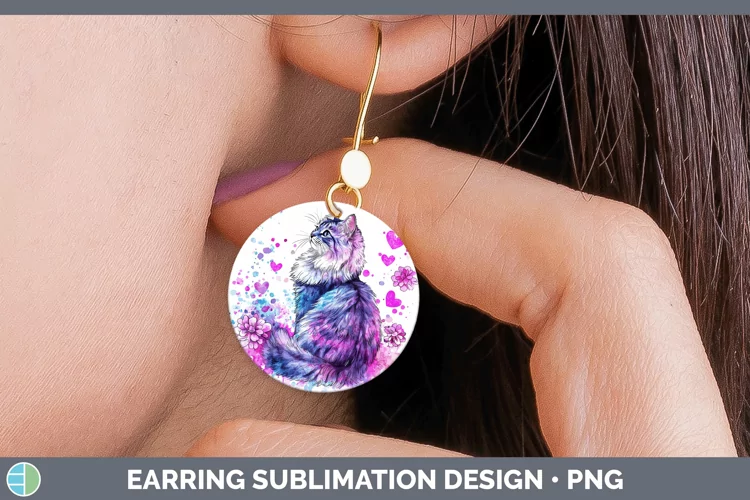 Valentine Splash Siberian Cat Round Earrings Sublimation Ear
