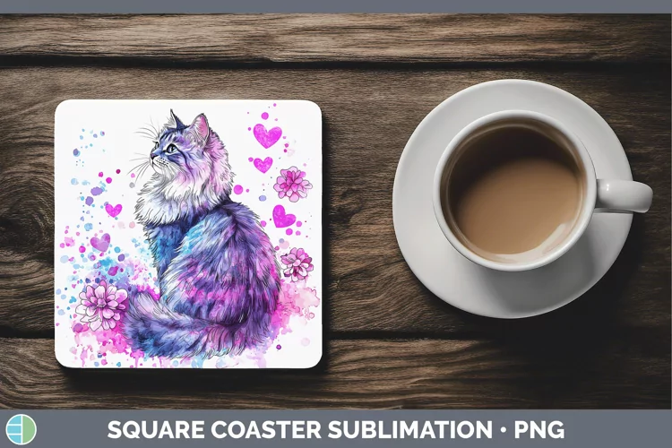 Valentine Splash Siberian Cat Square Coaster Sublimation Coa