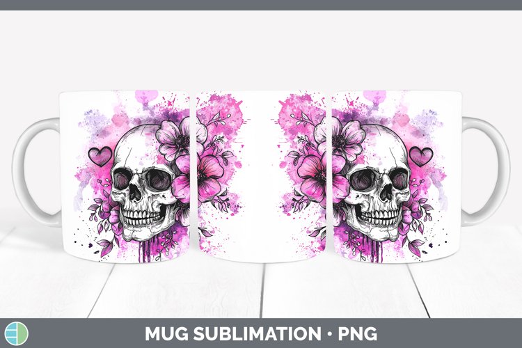 Valentine Splash Skull Mug Wrap Sublimation Coffee Cup Desig