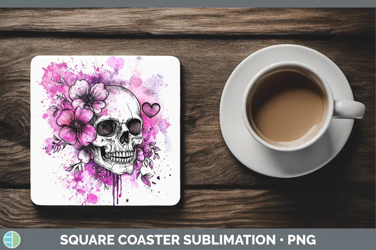 Valentine Splash Skull Square Coaster Sublimation Coaster De