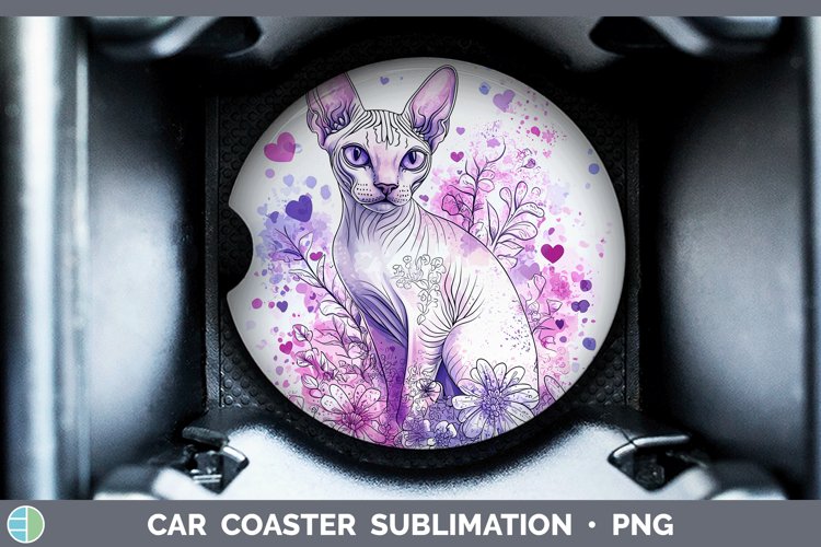Valentine Splash Sphynx Cat Car Coaster Sublimation Designs