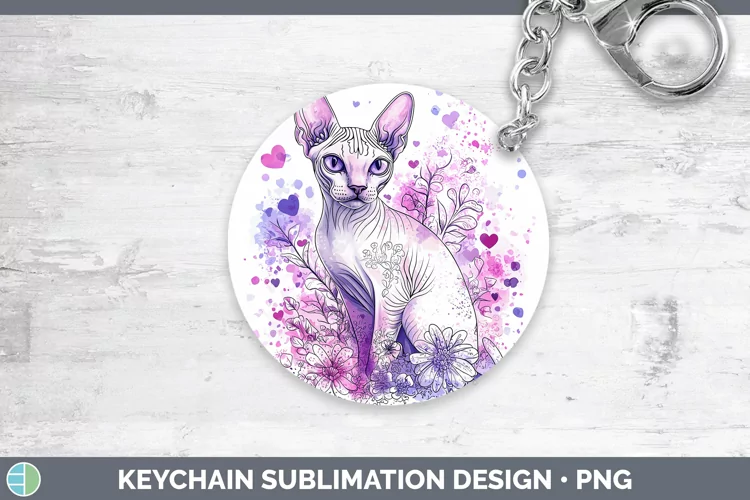 Valentine Splash Sphynx Cat Keychain Sublimation Keyring Des