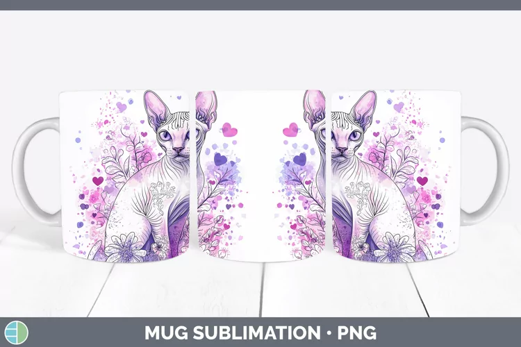 Valentine Splash Sphynx Cat Mug Wrap Sublimation Coffee Cup