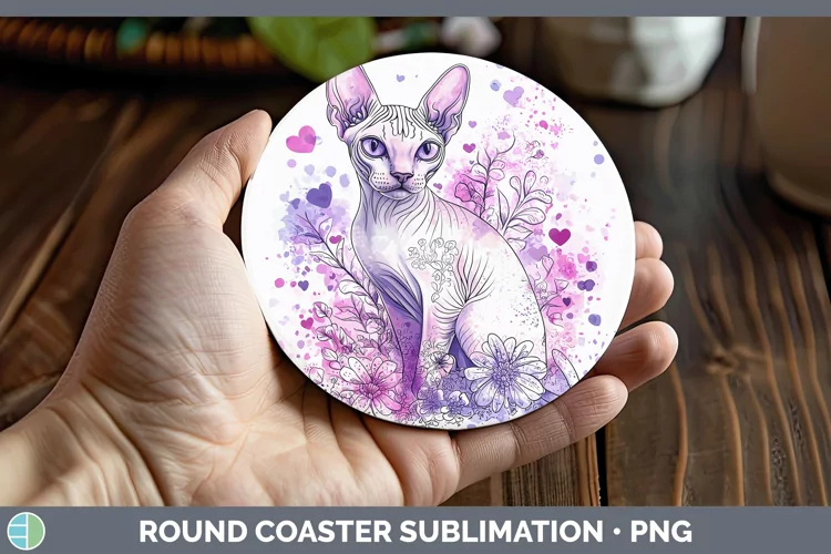 Valentine Splash Sphynx Cat Round Coaster Sublimation Coaste