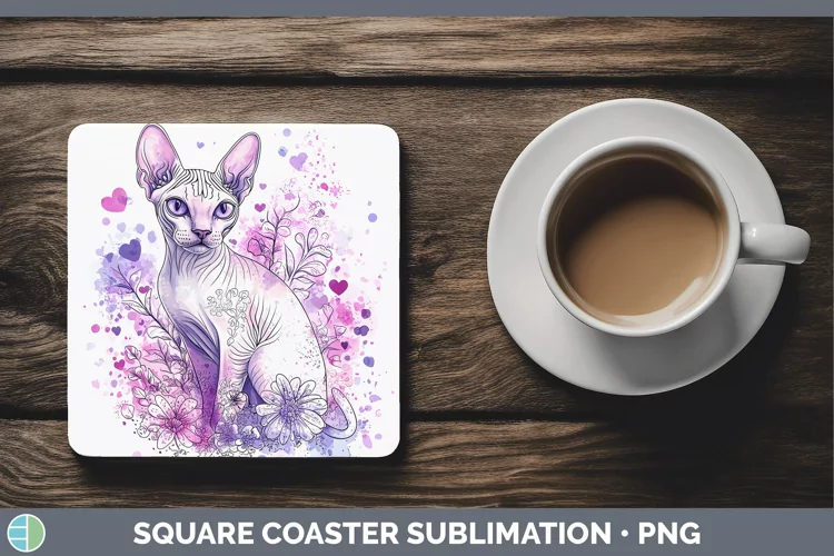 Valentine Splash Sphynx Cat Square Coaster Sublimation Coast