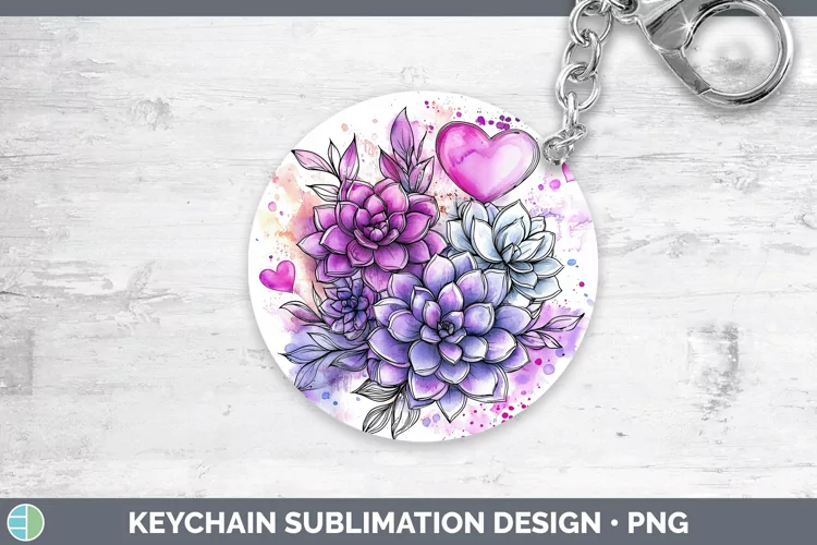 Valentine Splash Succulents Keychain Sublimation Keyring Des