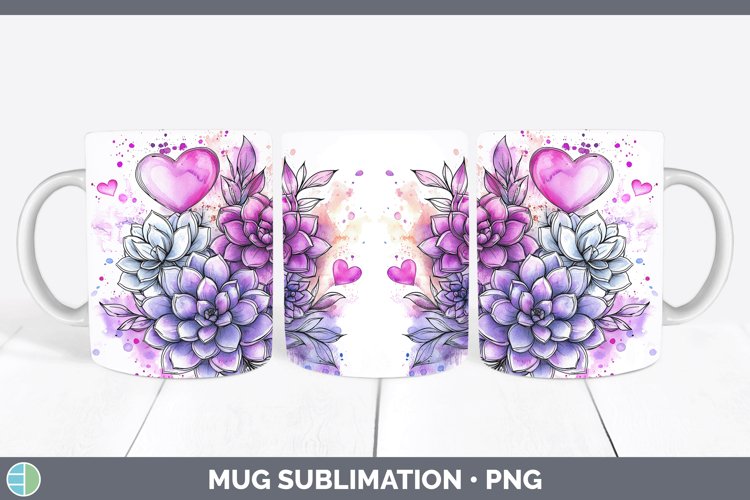 Valentine Splash Succulents Mug Wrap Sublimation Coffee Cup