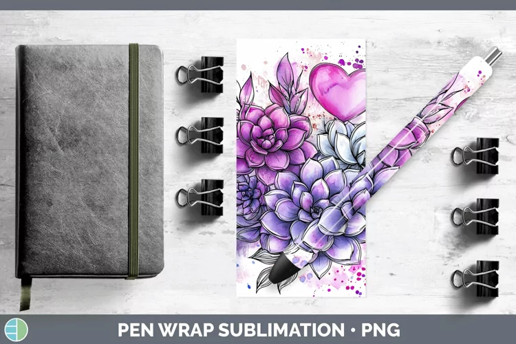 Valentine Splash Succulents Pen Wrap Sublimation Pen Designs