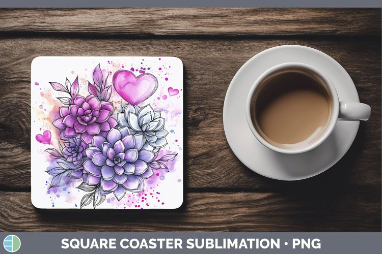 Valentine Splash Succulents Square Coaster Sublimation Coast
