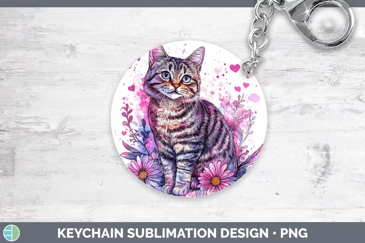Valentine Splash Tabby Cat Keychain Sublimation Keyring Desi