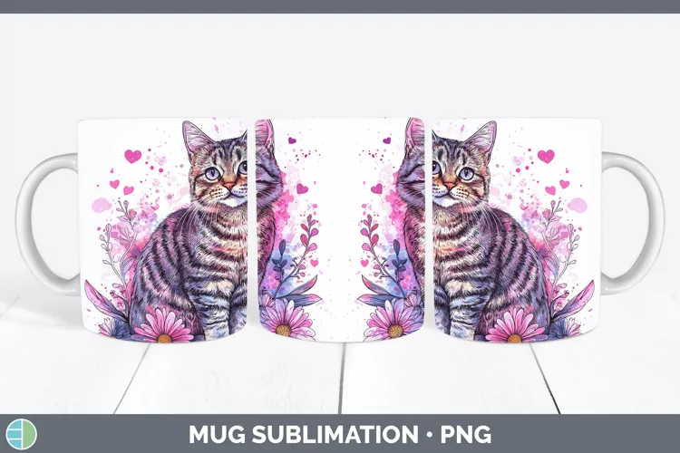 Valentine Splash Tabby Cat Mug Wrap Sublimation Coffee Cup D