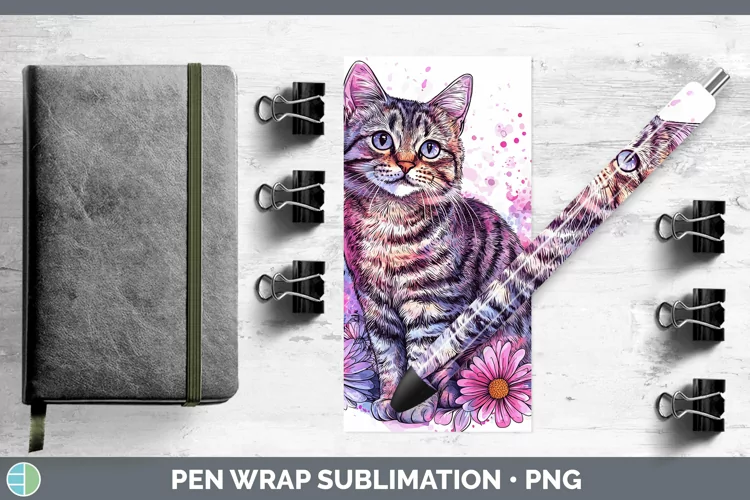 Valentine Splash Tabby Cat Pen Wrap Sublimation Pen Designs