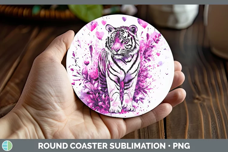Valentine Splash Tiger Round Coaster Sublimation Coaster Des